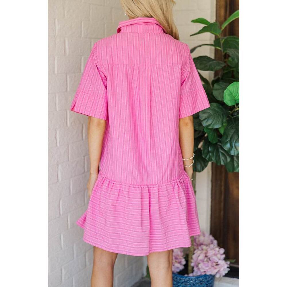 Fate Women’s Small Fill Your Heart Pink Striped Drop Waist Mini Dress - Picture 9 of 9